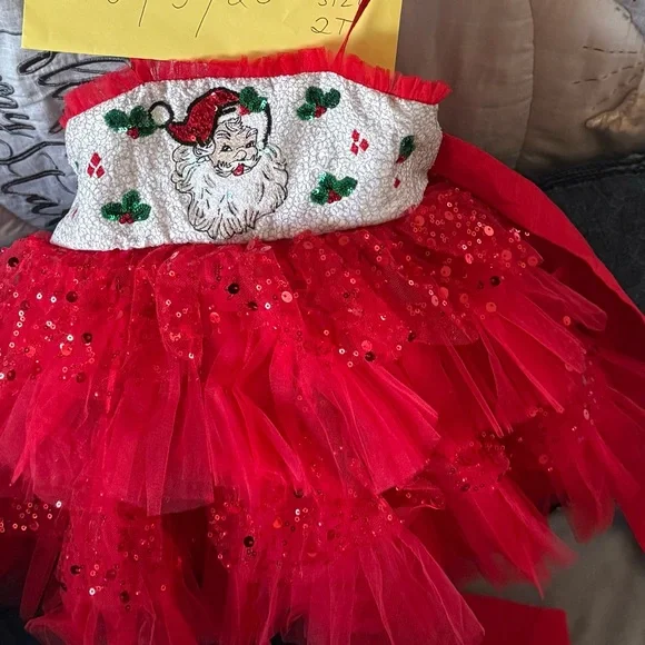 Oh Shana! Red Santa Dress with Sequins Poof and Bloomers 2T - Picture 2 of 8